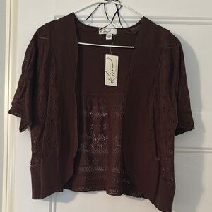 Kim Rogers Brown Cropped Short Sleeve Cardigan